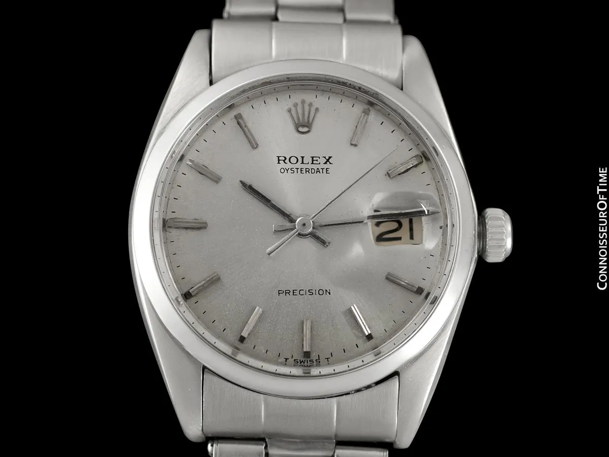 1969 Rolex Vintage Mens Oysterdate Date Watch, Silver Dial - Stainless Steel