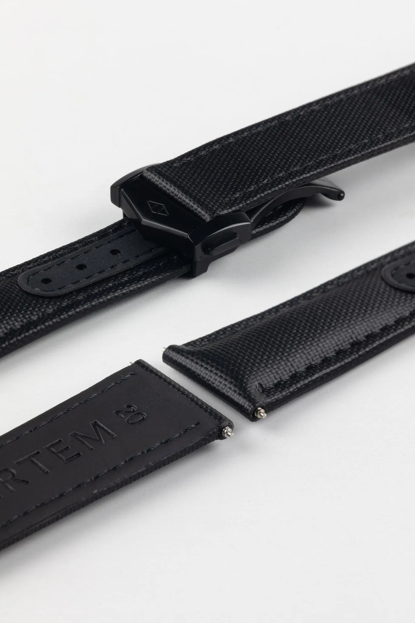 Artem Straps Loop-less™ Black Sailcloth Watch Strap with Black Stitching