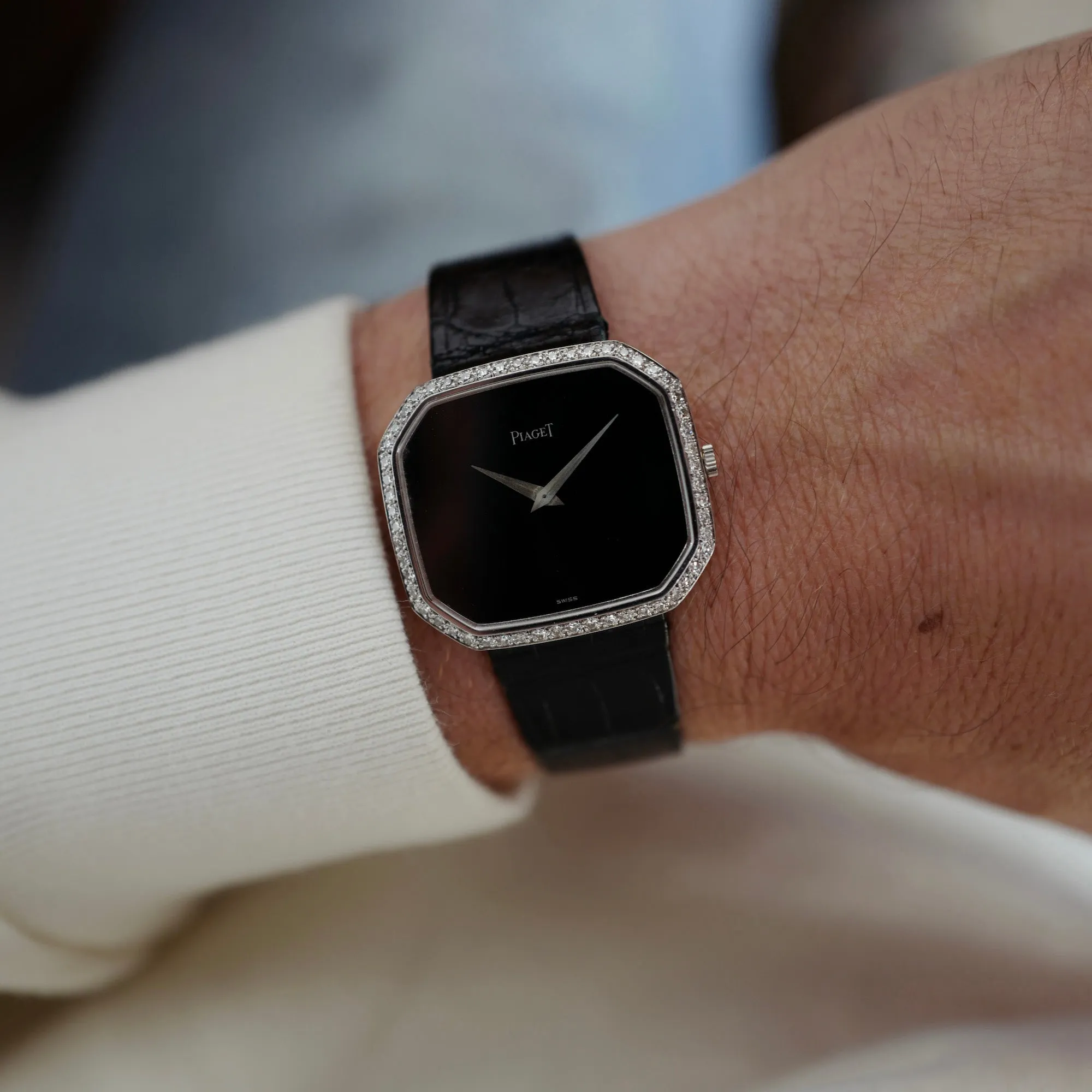 Piaget White Gold Vintage Onyx and Diamond Watch Ref. 9781